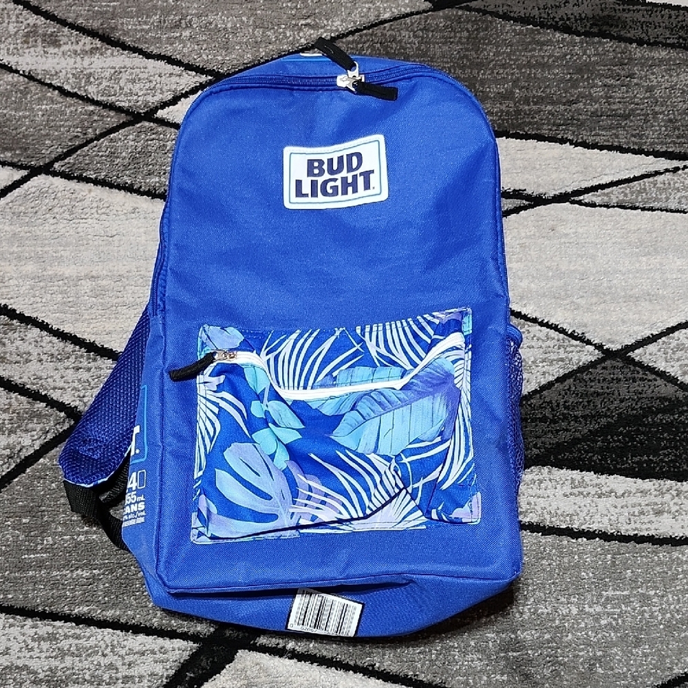 BUD LIGHT BLUE TROPICAL 24-CAN PADDED SOFTSIDE INSULATED COOLER BACKPACK UNISEX